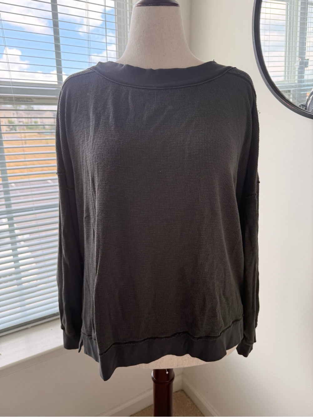 Free People Charcoal Gray Waffle-Knit Top - Picture 3 of 12